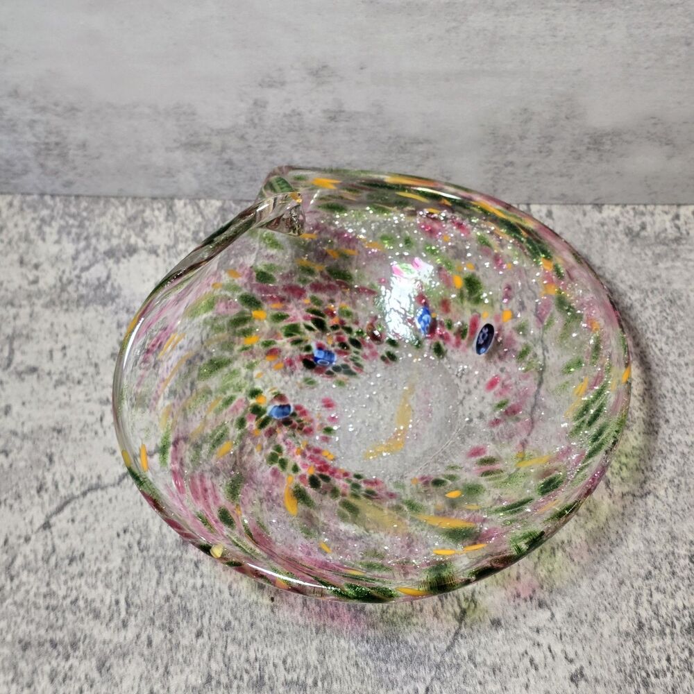 Murano Millefiori & Glitter Art Glass Centerpiece Bowl.  7" wide Rainbow Colors